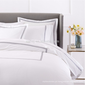 Folha de cama de hotel de bordados de algodão branco